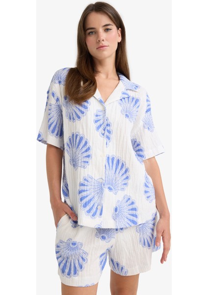 Regular Fit Desenli Ceket Yaka Müslin Kısa Kollu Gömlek F6998AX25SM indirimleri