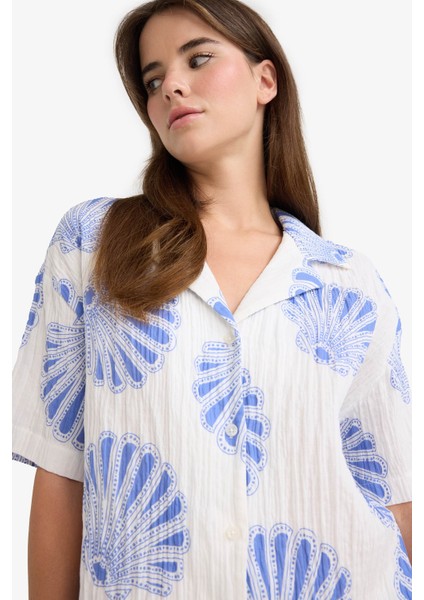 Regular Fit Desenli Ceket Yaka Müslin Kısa Kollu Gömlek F6998AX25SM