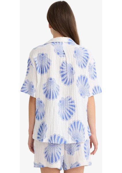 Regular Fit Desenli Ceket Yaka Müslin Kısa Kollu Gömlek F6998AX25SM