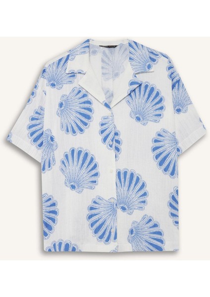 Regular Fit Desenli Ceket Yaka Müslin Kısa Kollu Gömlek F6998AX25SM