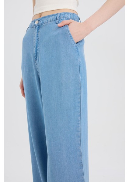 Pull On Wide Leg Yüksek Bel Uzun Tensel Yıkamalı Pantolon D8238AX25SM indirimleri