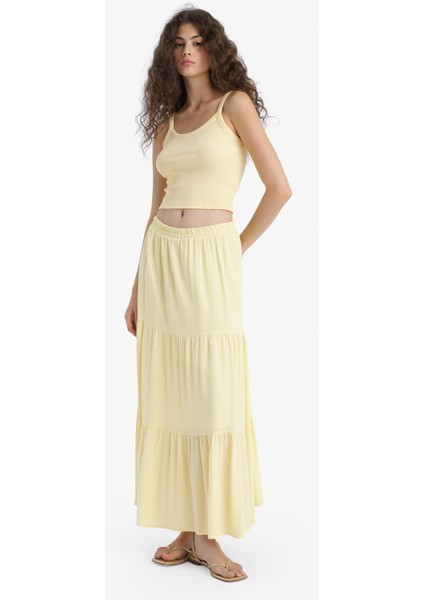 Yüksek Bel Pamuk Astarlı Krinkıl Viskon Maxi Etek D5033AX25SM modelleri
