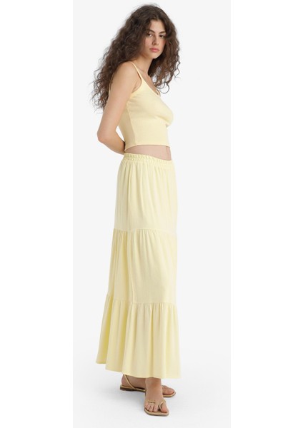 Yüksek Bel Pamuk Astarlı Krinkıl Viskon Maxi Etek D5033AX25SM fırsatları