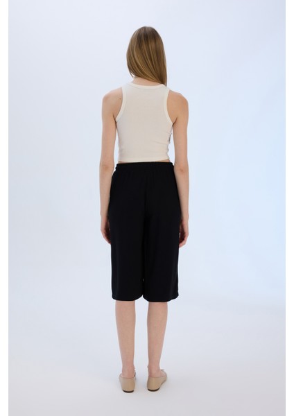 Yüksek Bel Beli Lastikli Bağcıklı Belmando Kapri I6798AZ25SM