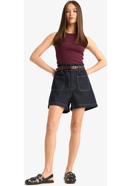 Paperbag Yüksek Bel Katlamalı Paça Jean Şort fiyatları