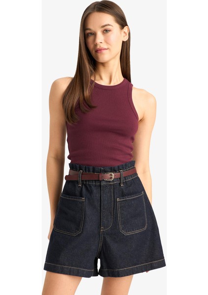 Paperbag Yüksek Bel Katlamalı Paça Jean Şort fırsatları