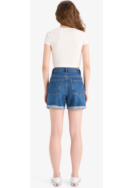 Mom Fit Yüksek Bel Paçası Katlamalı Fit Jean Şort E0924AX25SM