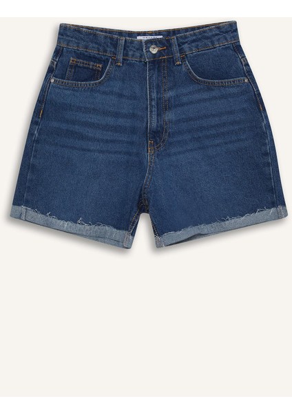 Mom Fit Yüksek Bel Paçası Katlamalı Fit Jean Şort E0924AX25SM