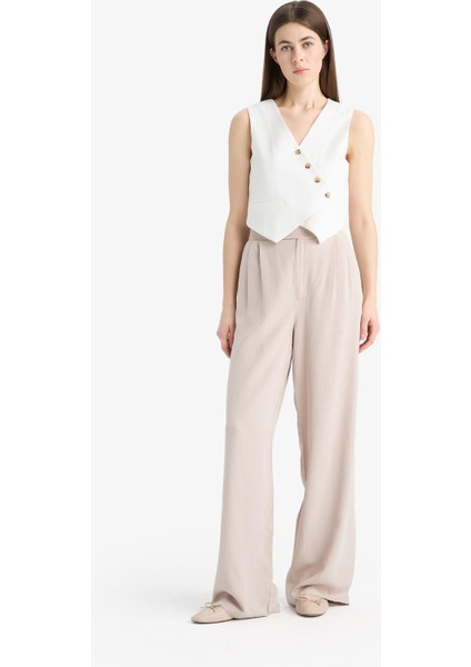 Wide Leg Geniş Paça Uzun Boy Keten Karışımlı Kumaş Palazzo Pantolon E0112AX25SP fırsatları