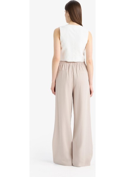 Wide Leg Geniş Paça Uzun Boy Keten Karışımlı Kumaş Palazzo Pantolon E0112AX25SP