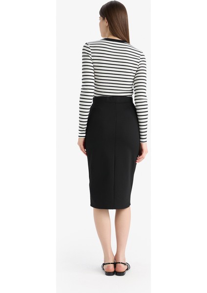 Basic Düz Normal Bel Yırtmaçlı Midi Kalem Etek Y6466AZ25SP