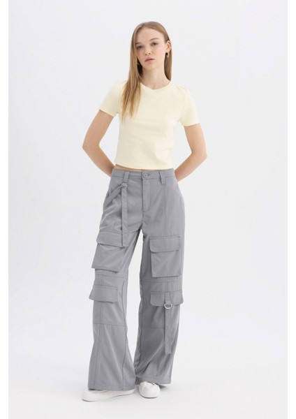 Coool Wide Leg Geniş Paça Normal Bel Pantolon Kargo Cepli Basic Düz C4710AX24SP