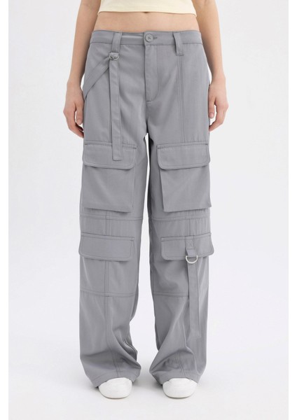 Coool Wide Leg Geniş Paça Normal Bel Pantolon Kargo Cepli Basic Düz C4710AX24SP fırsatları