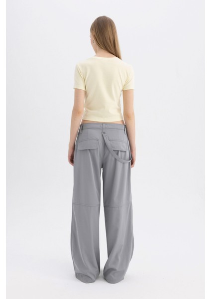 Coool Wide Leg Geniş Paça Normal Bel Pantolon Kargo Cepli Basic Düz C4710AX24SP