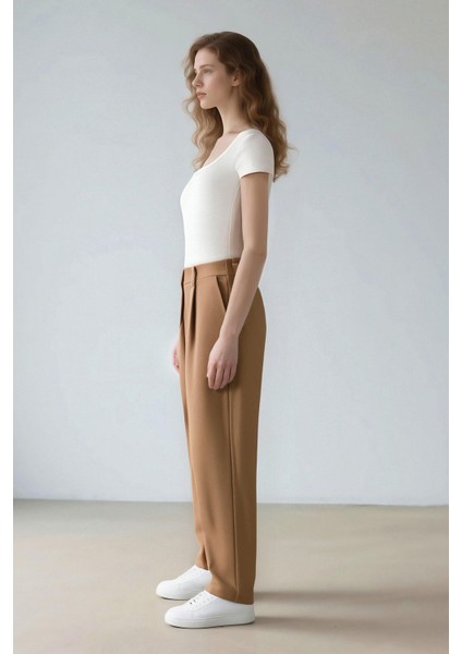 Sorbe x DeFacto Tapered Fit Pantolon Yüksek Bel Pensli Düz Paça Cepli D9908Ax24AU