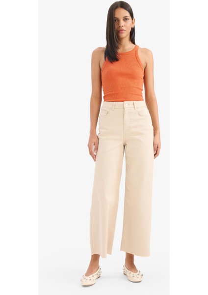 Culotte Gabardin Kumaş Pantolon Yüksek Bel Geniş Paça C7535AX25SP