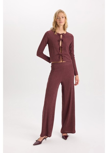 Wide Leg Geniş Bol Paça Beli Lastikli Basic Düz Bürümcük Pantolon D6300AX24AU