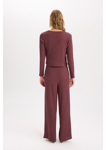 Wide Leg Geniş Bol Paça Beli Lastikli Basic Düz Bürümcük Pantolon D6300AX24AU