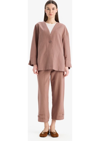 Keten Karışımlı Basic Düz Kısa Paça Harem Pantolon B7506AX25SP