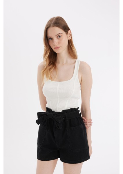 Paperbag Yüksek Bel Jean Şort modelleri