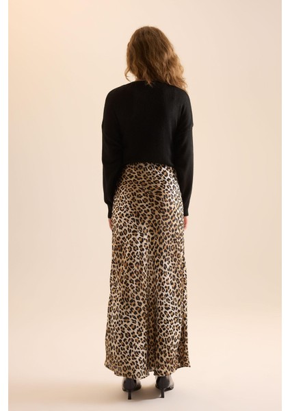 Straight Fit Normal Bel Leopar Desenli Saten Maxi Etek D6886AXNS indirimleri