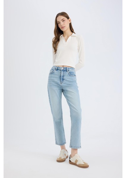 Mary Vintage Straight Fit Yüksek Bel Düz Paça Jean Kar Yıkamalı Pantolon D7981AX25SP