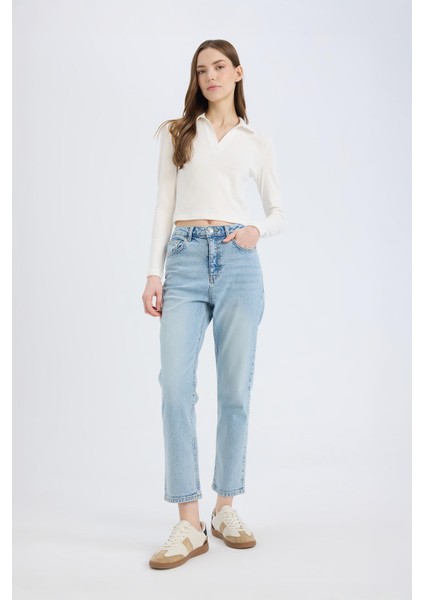 Mary Vintage Straight Fit Yüksek Bel Düz Paça Jean Kar Yıkamalı Pantolon D7981AX25SP fiyatları