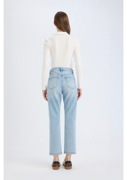 Mary Vintage Straight Fit Yüksek Bel Düz Paça Jean Kar Yıkamalı Pantolon D7981AX25SP