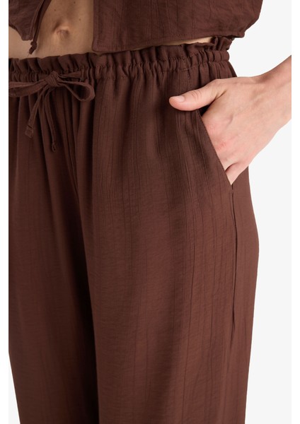 Wide Leg Kumaş Pantolon Çift Cepli Yüksek Bel Geniş Paça E7434AX25SM