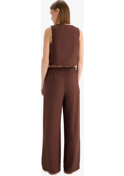 Wide Leg Kumaş Pantolon Çift Cepli Yüksek Bel Geniş Paça E7434AX25SM