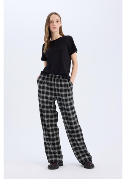 Wide Leg Kumaş Pijama Pantolon Geniş Bol Paça Kareli Normal Bel Lastikli Cepli D9548AX25SP modelleri