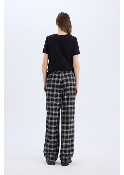 Wide Leg Kumaş Pijama Pantolon Geniş Bol Paça Kareli Normal Bel Lastikli Cepli D9548AX25SP