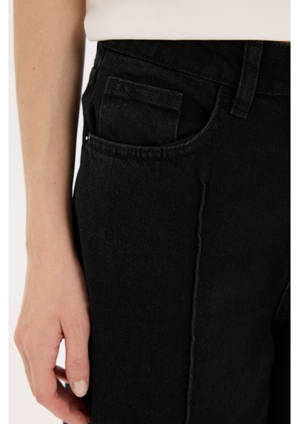 Kısa Geniş Paça Yüksek Bel Crop Jean Yıkamalı Pantolon E3872AX25SP