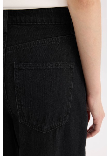 Kısa Geniş Paça Yüksek Bel Crop Jean Yıkamalı Pantolon E3872AX25SP