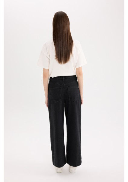 Kısa Geniş Paça Yüksek Bel Crop Jean Yıkamalı Pantolon E3872AX25SP