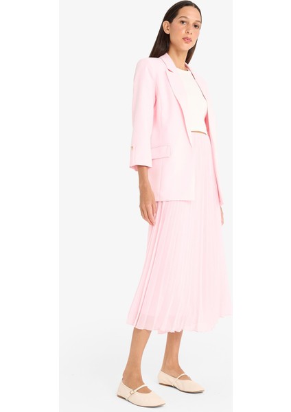 A Kesim Normal Bel Pileli Şifon Midi Etek F1524AX25SP