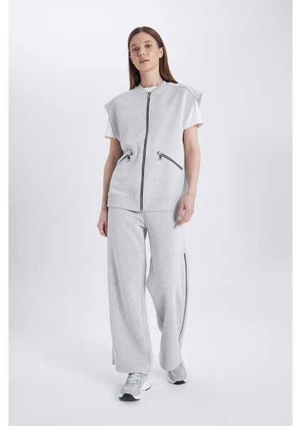 Wide Leg Geniş Paça Eşofman Altı Beli Lastikli Yan Fermuarlı Basic Düz C1818AX24SP