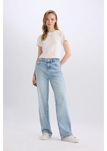90's Wide Leg Yüksek Bel Uzun Jean Yıkamalı Pantolon E4269AX25SP fırsatları