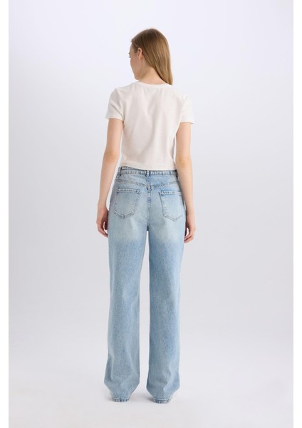 90's Wide Leg Yüksek Bel Uzun Jean Yıkamalı Pantolon E4269AX25SP