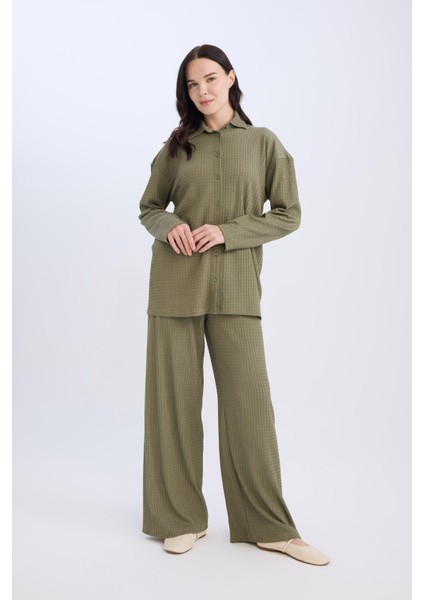 Bürümcük Pantolon Straight Fit Beli Lastikli Basic Düz Geniş Bol Paça D7522AX24AU fiyatları