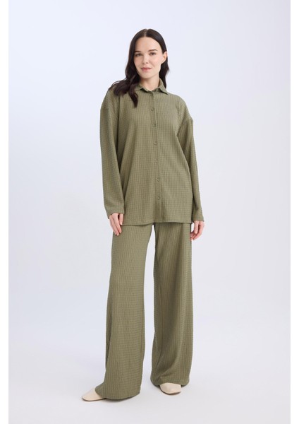 Bürümcük Pantolon Straight Fit Beli Lastikli Basic Düz Geniş Bol Paça D7522AX24AU fırsatları