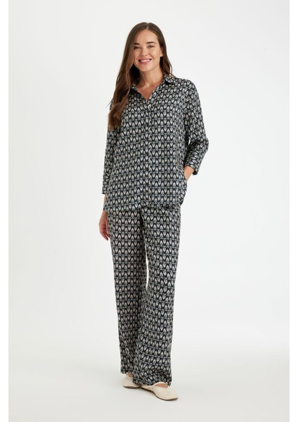 Rahat Pantolon Wide Leg Geniş Bol Paça Desenli Yüksek Bel C4042AX24AU