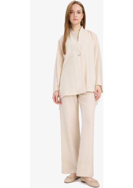 Wide Leg Beli Lastikli Krinkıl Kumaş Geniş Paça Pantolon D7591AX25SM