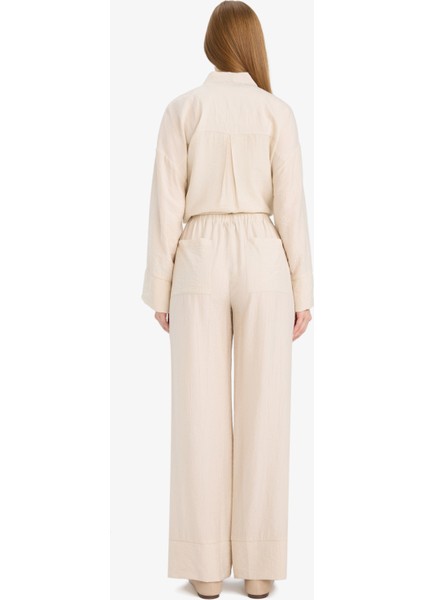Wide Leg Beli Lastikli Krinkıl Kumaş Geniş Paça Pantolon D7591AX25SM