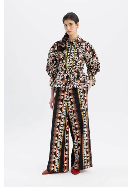 Lug Von Siga x DeFacto Wide Leg Geniş Paça Maxi Poplin Kumaş Pantolon Desenli Normal Bel C1132AX24SM fiyatları