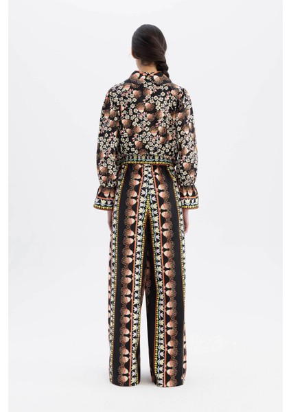 Lug Von Siga x DeFacto Wide Leg Geniş Paça Maxi Poplin Kumaş Pantolon Desenli Normal Bel C1132AX24SM