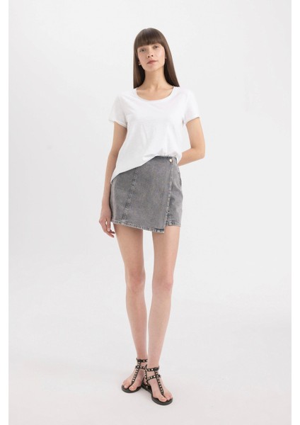 Yüksek Bel Mini Jean Şort Etek C0695AX24SM
