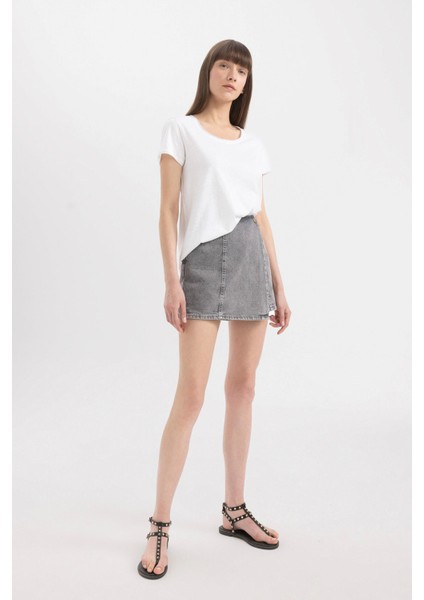 Yüksek Bel Mini Jean Şort Etek C0695AX24SM modelleri