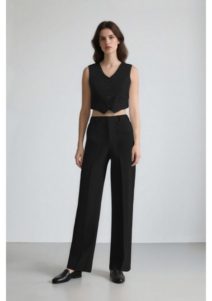 Palazzo Çift Cepli Yüksek Bel Düz Paça Cepli Krep Kumaş Klasik Kumaş Pantolon D9541AX24AU fiyatları