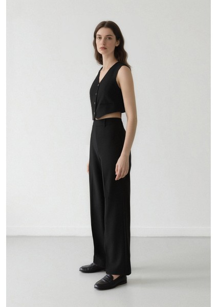 Palazzo Çift Cepli Yüksek Bel Düz Paça Cepli Krep Kumaş Klasik Kumaş Pantolon D9541AX24AU indirimleri